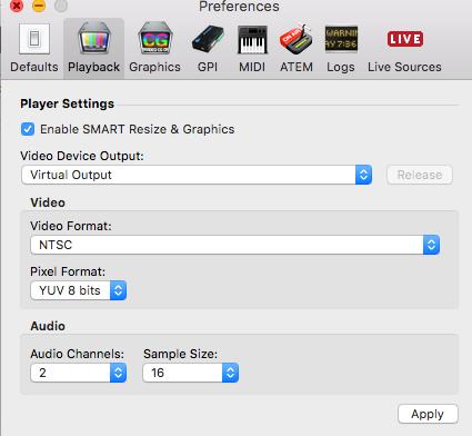 Playback: Clicking this opens the Playback panel, which allows you to set up your Player Settings.