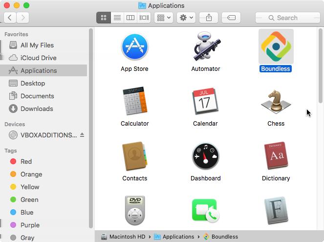 Mac OS X After installation, you will find a Boundless icon in the Applications folder. Fig. 4.