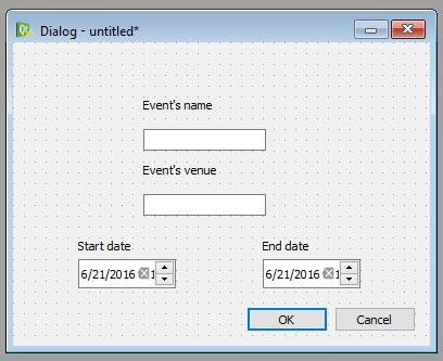(Ctrl+c) and paste (Ctrl+v). Use Event's venue for the label, and put both Label and Line edit widgets below the other two. 12.