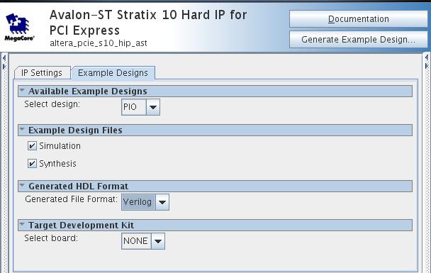2 Example Design for Avalon-ST Stratix 10 Hard IP for PCI Express 2.3 Generating the Design Figure 16.