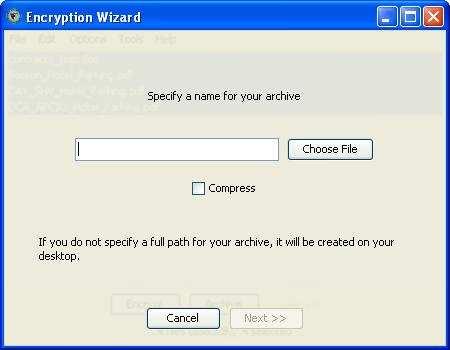 Figure 6: Creating an Encryption Wizard Archive Selecting the Keying Material for an Archive Keying material