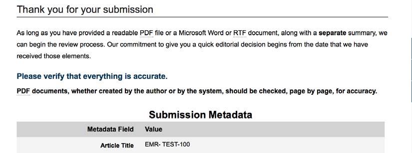 Submit an article (step 7) Confirmation page A