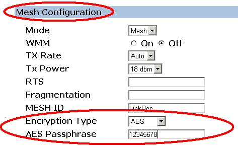 Mesh Mode Step 5 : Select [Encryption[ Type] ] chose [Disabled]