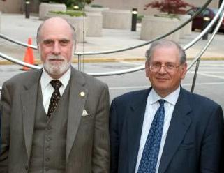 Fathers of the Internet q At DARPA, Vinton Cerf and Robert Kahn are working on an architecture to create a