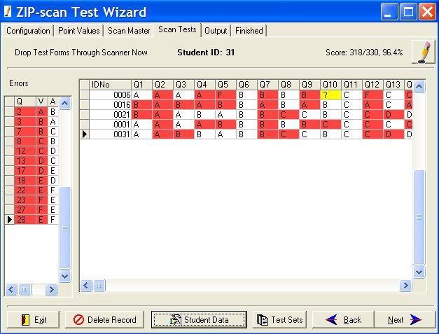 This will start the Test Wizard process which will compare and score the tests based on the Master Test form.