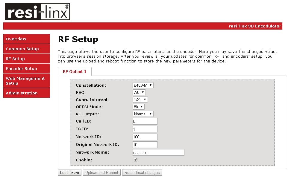STEP 4: RF Setup Use the RF Setup Page to setup each RF Output.