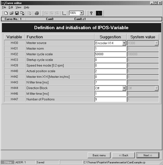 I MPLCTecCamMotion_MDX 4 Cam examples For special applications (using the MC_SeTCamConfig_MDX function module instead of the MC_CamTableSelct_MDX function module), the following IPOS plus variables