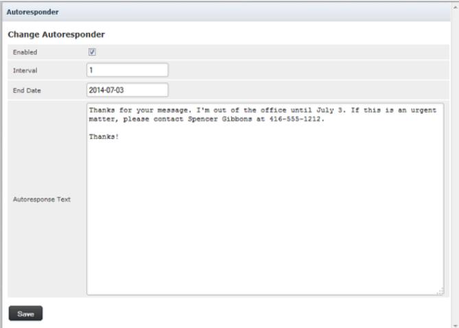 3. Complete the fields in the Autoresponder pane as follows: Click to put a checkmark in the box next to Enabled.