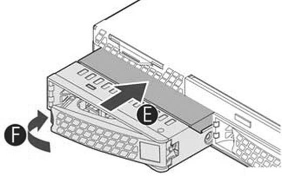 The disk drive LED lights blue when connected. Figure 3-11. Inserting the disk drive 9. Press in the disk-drive handle to close it. The new disk drive runs through a self-test automatically.