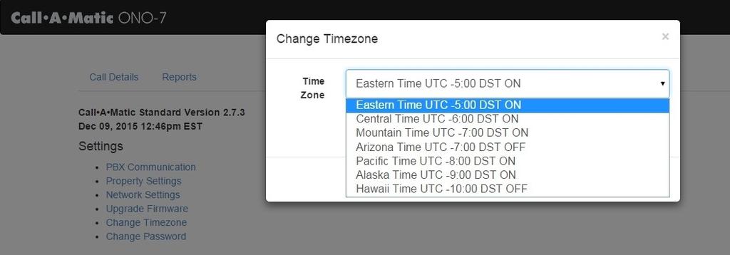 Select the desired time zone and click on the Submit button to save the changes.