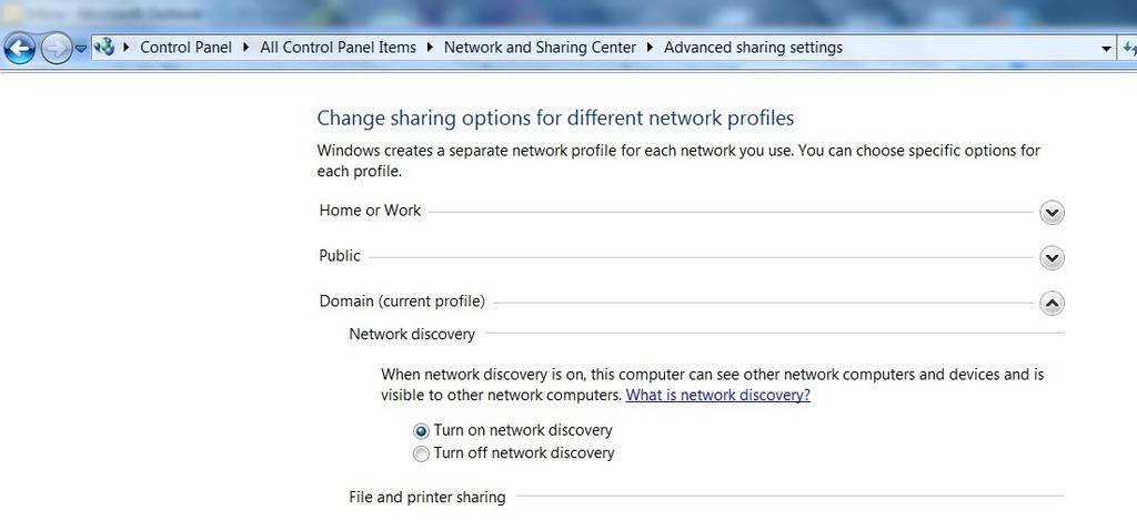 Network Discovery option as shown below.