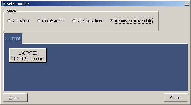Removing Intakes via recorded fluids 1. If a fluid has already been documented, click anywhere along the bar to bring up the dialog. 2.