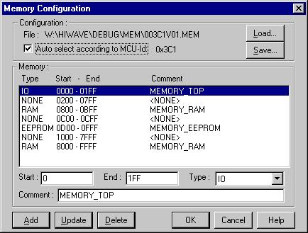 D-Bug12 Monitor Target Component D-Bug12 Menu Entries Figure 6-6. Memory Configuration Dialog Box The Memory Configuration dialog displays the default memory layout for the configured MCU.