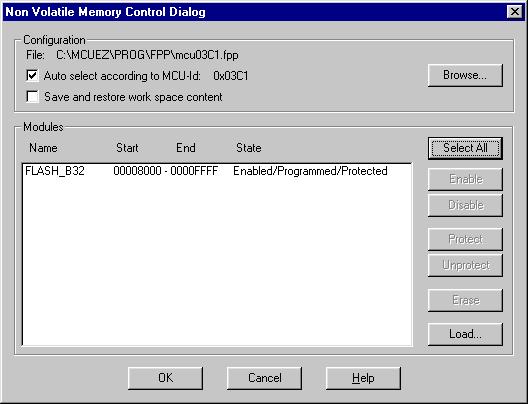 FLASH Programming NVMC Graphical User Interface Select FLASH... from the menu to display the NVMC dialog box.