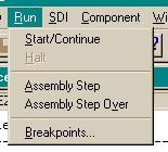 Graphical User Interface (GUI) 2.7.3 Run Menu The Run menu is used for debug operations. Table 2-12 