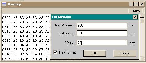 Component Windows The Fill menu entry opens a dialog (Figure 3-15) to fill a memory range with a bit pattern. Figure 3-15.