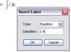 The item is inserted and the integrand placeholder is highlighted. 2. Press Ctrl+L (Command+L, for Macintosh). 3. In the Insert Label dialog, enter 3.4.