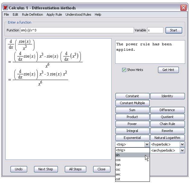 5.7 Teaching and Learning with Maple 201 Figure 5.11: Student[Calculus1] Differentiation Methods Tutor Tutors provide point-and-click interfaces to the Student package functionality.