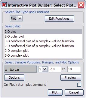224 5 Mathematical Problem Solving Action 3. Right-click the output and select Plots Plot Builder. Result in Document 4. Modify the plot range to to 5. Click Plot to display the plot in the document.