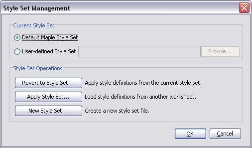 7.2 Document Formatting 295 Figure 7.7: Style Set Management Dialog For information on creating and managing style sets, see the?worksheet/documenting/styles help page.