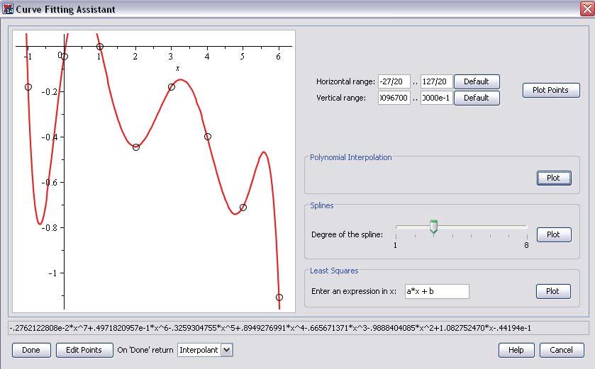 36 1 Getting Started Action 4. In this dialog, you can plot the data and several types of interpolations, including Polynomial, Spline, and Least Squares.