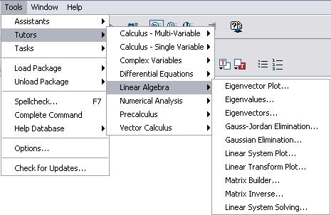 38 1 Getting Started Vector Calculus Differential Equations Linear Algebra Complex Variables These tutors are easily accessible in the Tools menu by selecting Tutors. See Figure 1.