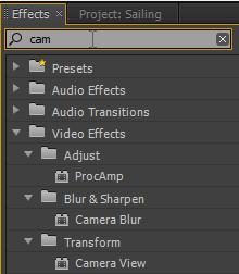 Adobe Premiere Pro CS6 Project 4 guide 5. At the top of the Effects panel, type cam in the Contains text box (Figure 6). Any video effects with the letters cam within their names appear.