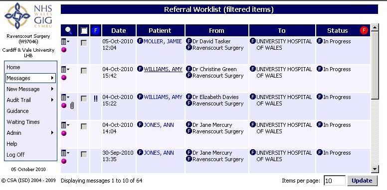 Accessing the Referrals Worklist 1. Log on to WCCG and click on Message Referral.