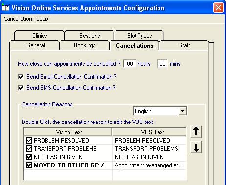Cancellation Tab Cancellation Settings You can set a cut-off time period, after which the patient cannot cancel booked appointments online.