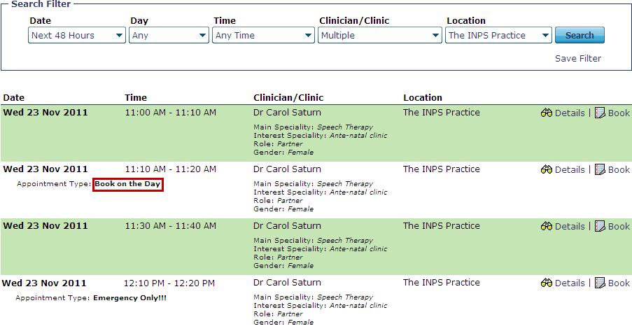 Appointment Book Slot Type All slot types added in Vision Appointments are displayed; the text in the VOS Text column can be amended, to make it more patient