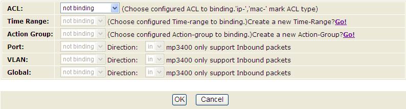 Delete Click and you can delete the binding relation between the binding object and ACL (deleting the binding time domain and action group is performed on the corresponding ACL interface).
