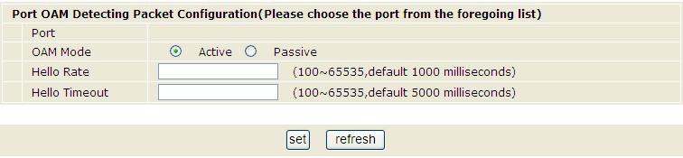 Port: the number of the port on which the OAM detection packet is configured; OAM Mode: It is the Ethernet OAM mode.