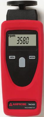 TACH20 Combo Tachometer Contact and Non-Contact Data Sheet The Amprobe TACH20 hand-held tachometer accurately measures rotational or surface speed as well as length.