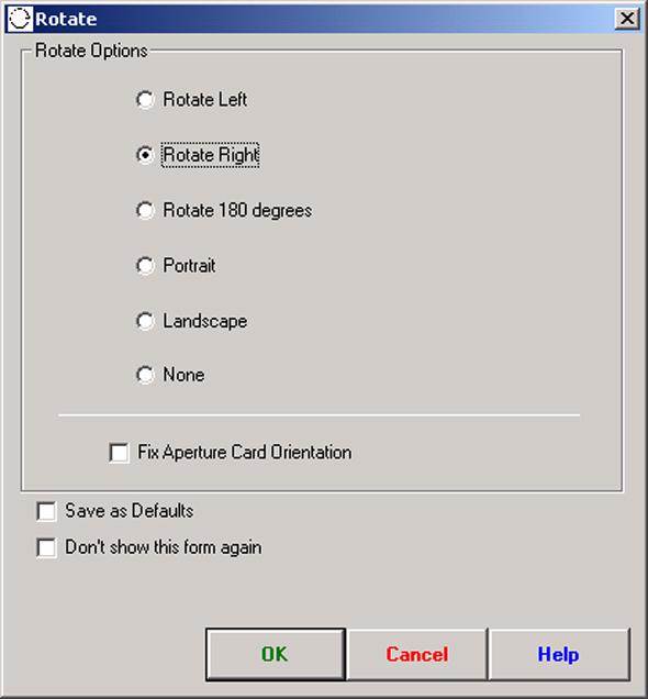 Rotate Dialog Box Illustration [47] Rotate dialog box [47] Rotate dialog box Rotate Option The 'Rotate' option provides a dialog box that enables you to