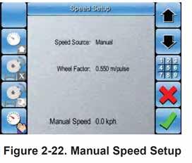 MANUAL SPEED Manual speed is useful for simulating a ground speed while stationary. This will assist to calibrate the system and also to complete a pre-field checkout of your pump, spray tips, etc.