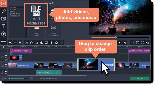 Step 3: Cut clips Learn more: Adding files Recording video Recording audio Using built-in media To split clips or cut out unwanted bits, use the scissors button on the toolbar: 1.