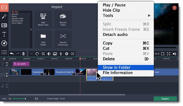 See a clip's media information To see a clip's media properties, right-click it on the clip Timeline and choose File Information from the menu. A small File Information window will appear.
