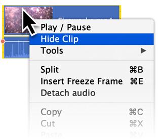 Muting clips To disable a clip's sound, right-click the clip you want to mute and select Mute Clip
