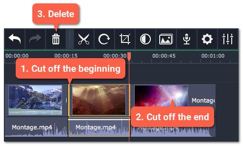 Select the clip with the unwanted fragment. 2. Click the trash can button or press the Delete key to remove this clip.