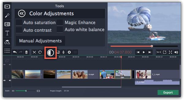 Step 3: Use auto adjustments Select the adjustment options that make the selected clip look nicer.