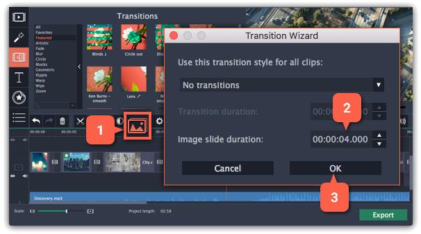 Fading video In the editing tools, you can add smooth fades to the beginning or the end of a clip. For videos and images, you can use fading simultaneously with animated transitions.