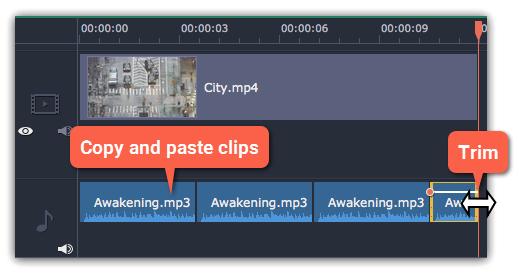 Step 1: Copy the audio clip. To do that, right-click the audio clip on the Timeline, and choose Copy from the pop-up menu, or use the C keys.