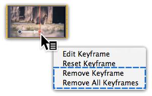 To change the length of the zoom effect, hold your mouse pointer over a keyframe and move it left or right.