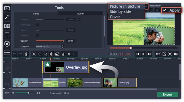 Step 3: Open the Chroma Key tool 1. Select the foreground video on the Overlay track. 2. On the left sidebar, click the Chroma Key button. The Chroma Key options will appear.