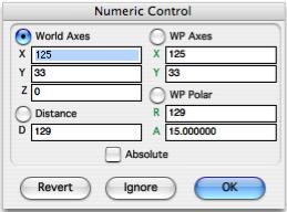 BoA Tools Page 24 / 31 Numeric control The numeric control dialog allows you to numericaly edit the co-ordinates of the click input.