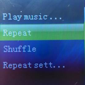Shuffle, Repeat settings 1. Selected music from..., display All songs, this artist, this album, this genre, Press and button to browsing menu., Press button Confirm option.