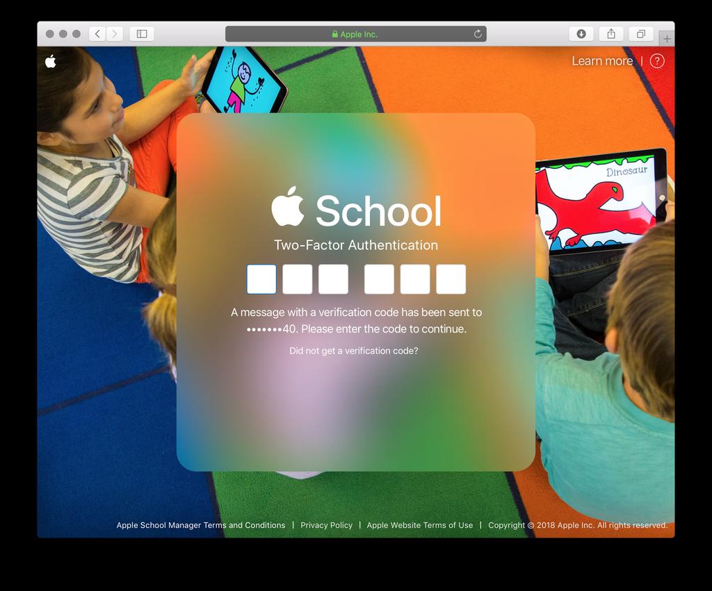 In a web browser (such as Safari, Google Chrome or Internet Explorer), go to the ASM website at https://school.apple.com. You will be presented with a login screen.