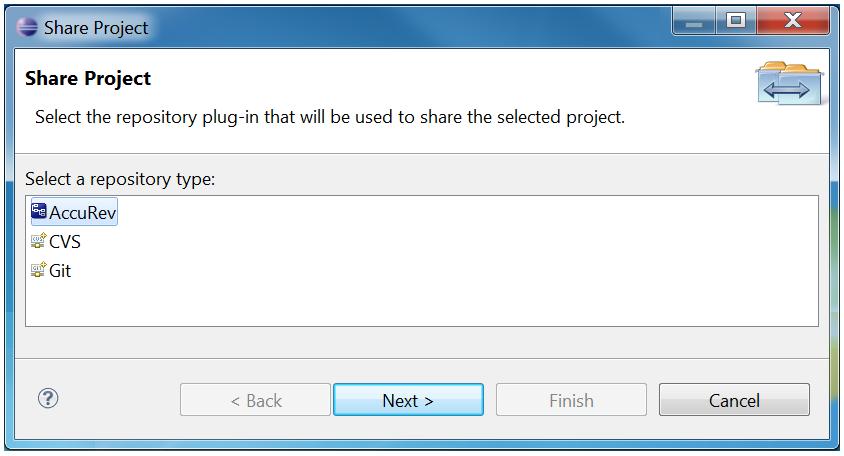 If your Eclipse project is located within an AccuRev workspace that was created with the Initial Contents Pick and choose from Basis stream option, then you choose the files from the Eclipse project