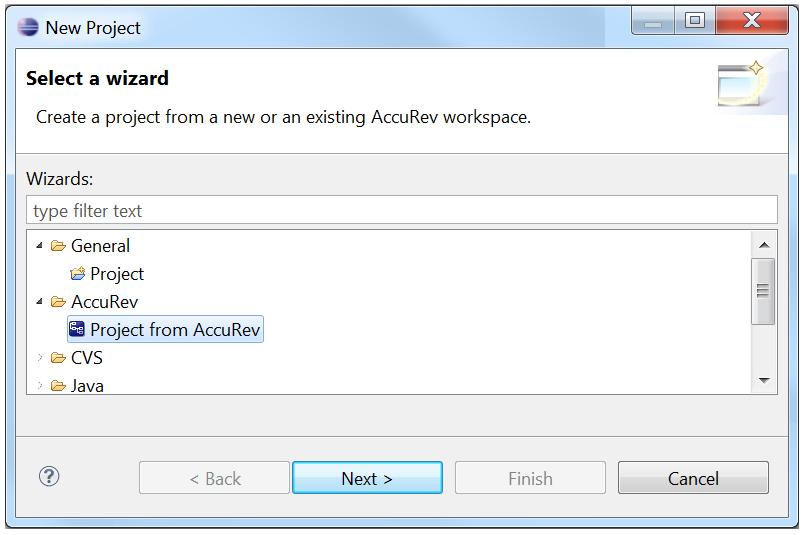 Adding an AccuRev Server In the Eclipse plug-in, you are asked to select the AccuRev server where your AccuRev files are stored.