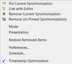 refresh current synchronization pin current synchronization COMMIT all outgoing changes UPDATE all incoming changes switch to another synchronization jump to prev/ next difference Synchronize view